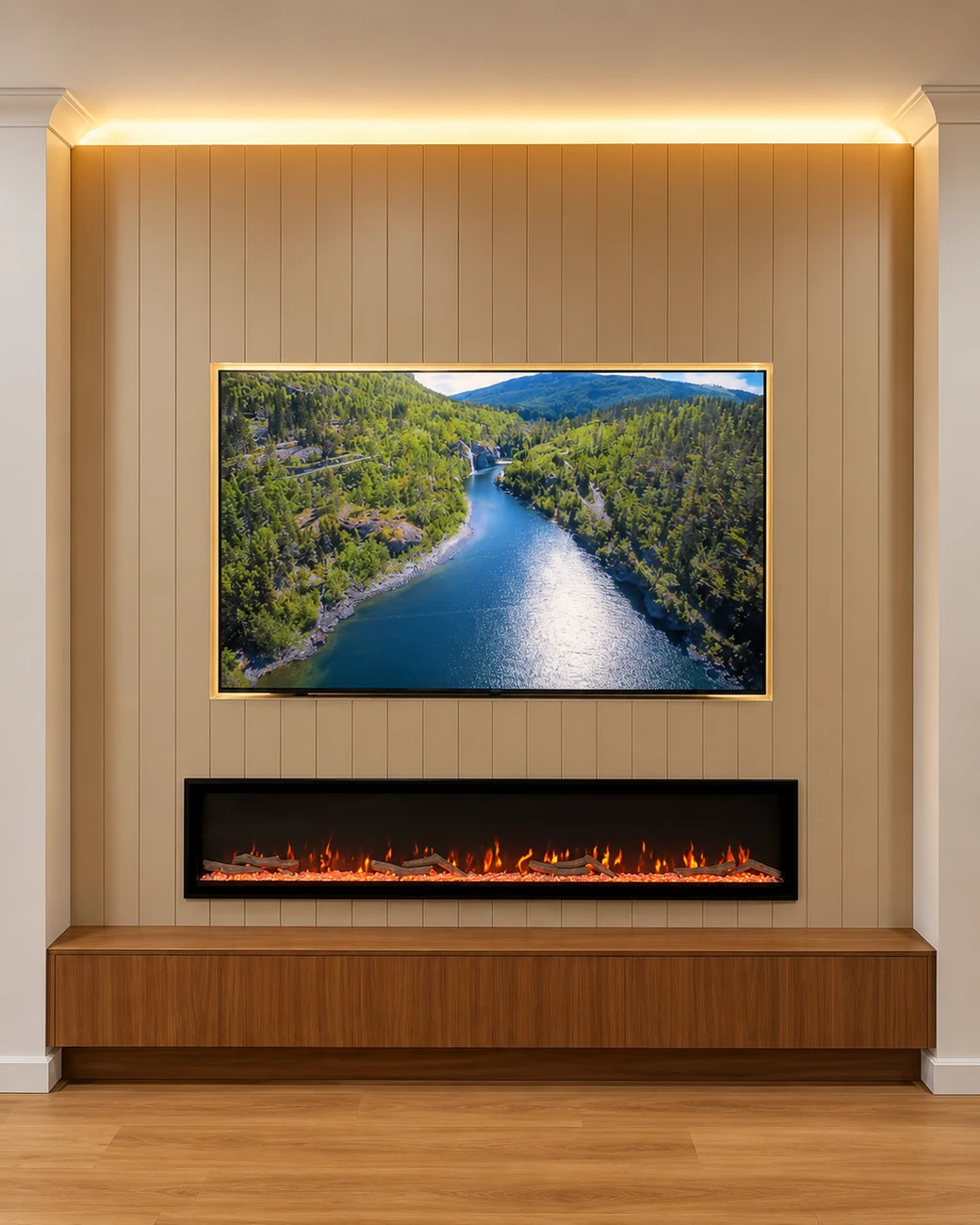 Lighting and interiors fireplace feature wall