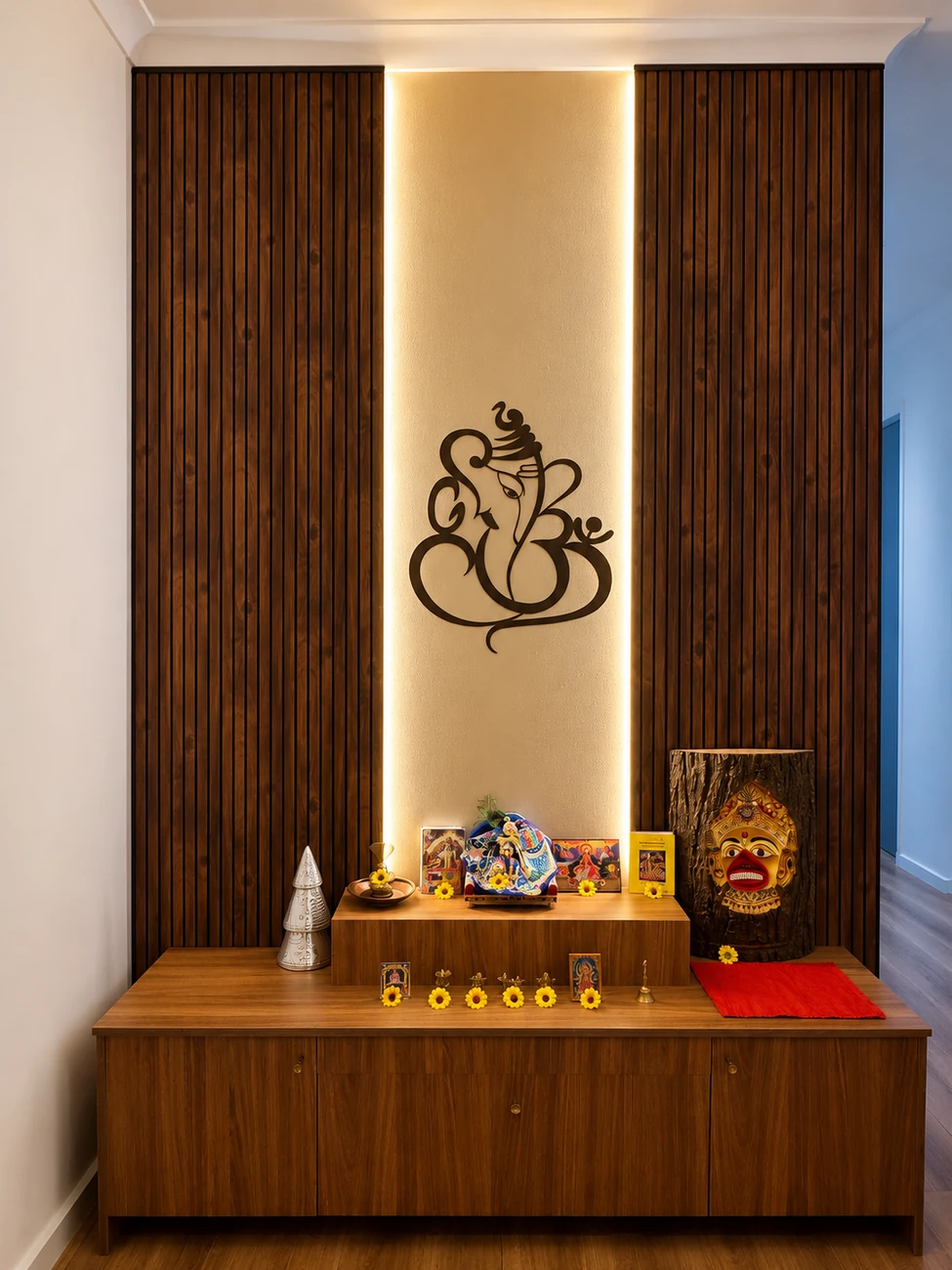 Lighting and interiors project with timber feature wall and warm lighting
